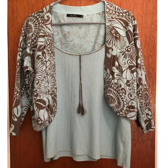 Nic & Zoe, 2-piece Silk-Blend, Blue & Brown Mandala Print, Cardigan Set, Sz: XL - Picture 1 of 13